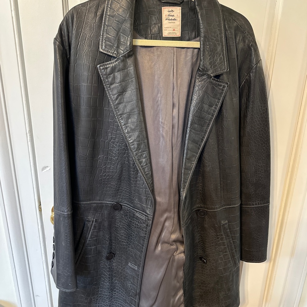 Free people Black Croc Leather Coat